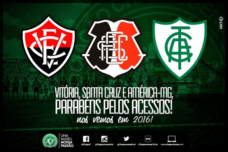 Chapecoense parabeniza Vitória, América-MG e Santa pelo acesso