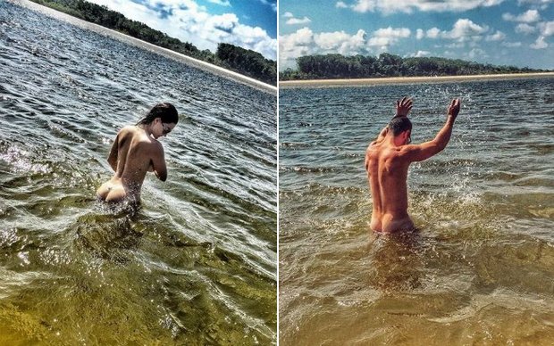 Laura Keller e Jorge Sousa posam completamente nus em mergulho no Pará