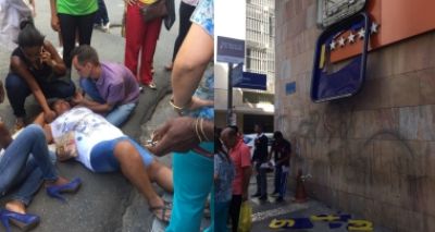 Placa do Itaú cai e deixa mulher ferida no Comércio