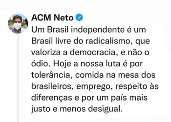 ACM Neto alinha o discurso com o de Rui Costa no 7 de setembro