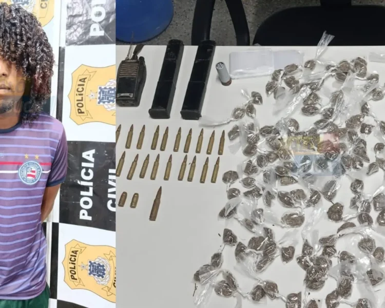 Traficante é preso em flagrante com drogas e munições em São Sebastião do Passé